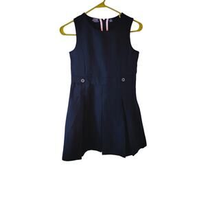Girls 12 Regular Izod School Uniform Jumper Dress Navy Blue Zip Up Pleated Skirt
